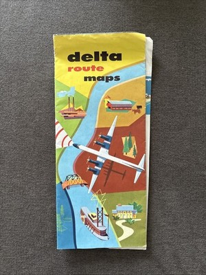 Delta Air Lines System Route Map 1956 Mid-Century Vintage