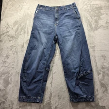 Ruti Jeans Womens 4 Blue Denim Wide Leg Relaxed Fit Utility Pants Made Turkey