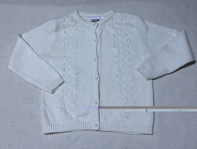 Grand Knitwear White Floral Button Front Cardigan Sweater Girls