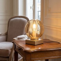Tischlampe Gold Bernstein Metall Glas 17,5Cm E14 Nachttisch Leuchte Schlafzimmer