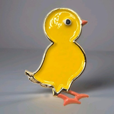 Vintage Beatrix Easter Chick Peep Pin Yellow Enamel Brooch