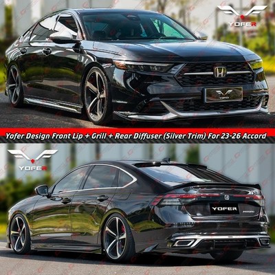 For 2023-26 Accord Yofer Front Bumper Lip + Grill + Rear Diffuser - Silver Trim