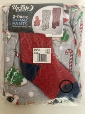 UP LATE Boy's 10-12 Cool Cookie 3-Pc Xmas Pajama Pants  Socks Set NWT