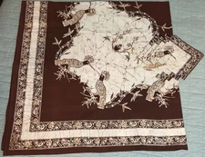 Vintage Indonesian Java Batik Print Tablecloth & Napkin Set - Birds NWOT