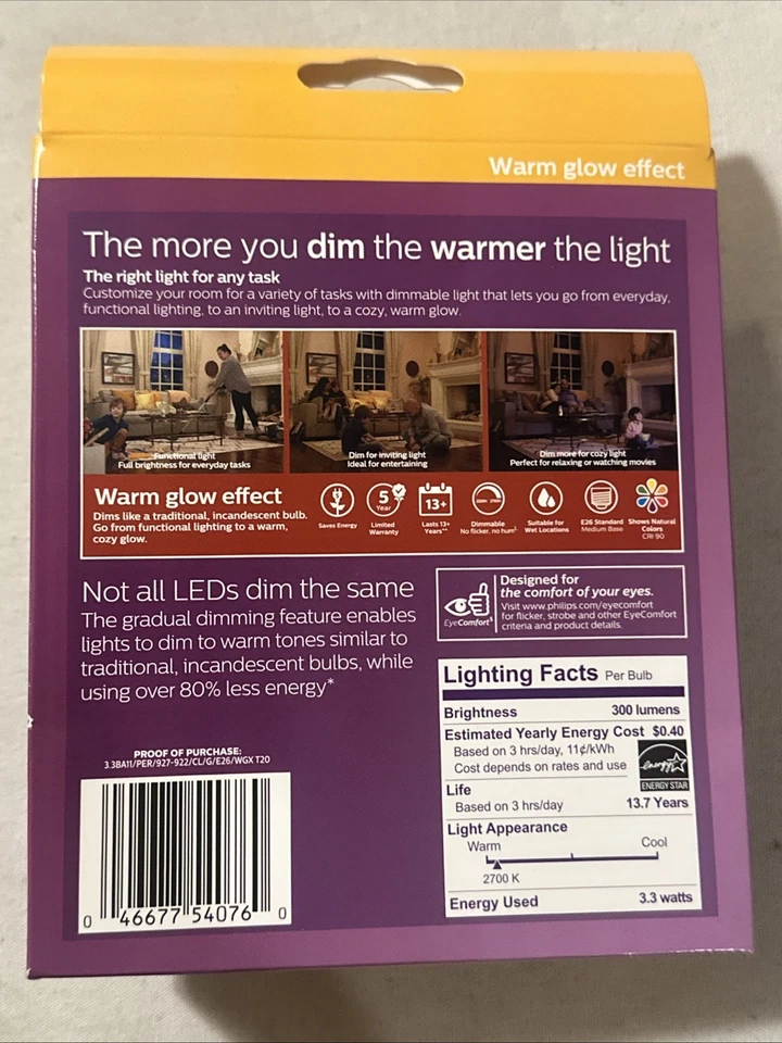 NEW Philips 3-pk 40W BA11 LED Bent Tip Filament Bulb E26 Base 2700K Dim (ob) - Image 2 of 2