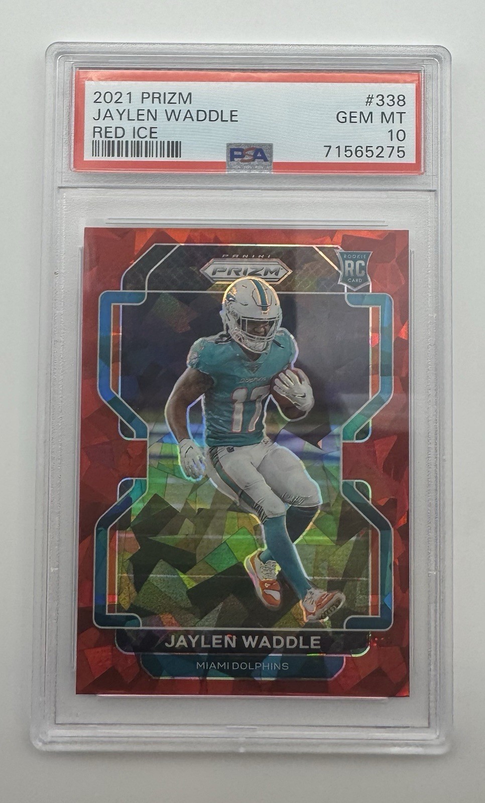 2021 Prizm Jaylen Waddle Rookie (RC) Red Ice Prizm #338 PSA 10 Miami Dolphins