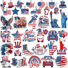 36 Pcs 4Th of July Ornaments for Tree Wooden Patriotic Ornaments Memorial Day Tr