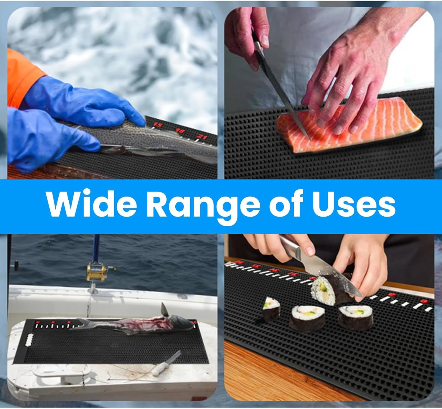 32 Inch Fish Fillet Mat with Cutting Gloves and Brush, 32"L x 16"W, Black 