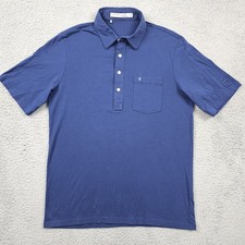 Criquet Polo Shirt Mens Medium Blue Casual Golf Collar Short Sleeve Pima Stretch
