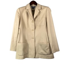 Vintage Lands' End Wool Cashmere Blazer Womens 8 Beige Lined Classic Jacket
