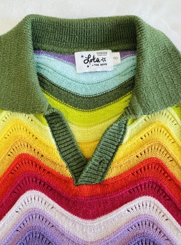 Lola and the Boys Girls Size 8 Knit Pullover Sweater Multicolor Wave Retro - Picture 2 of 5