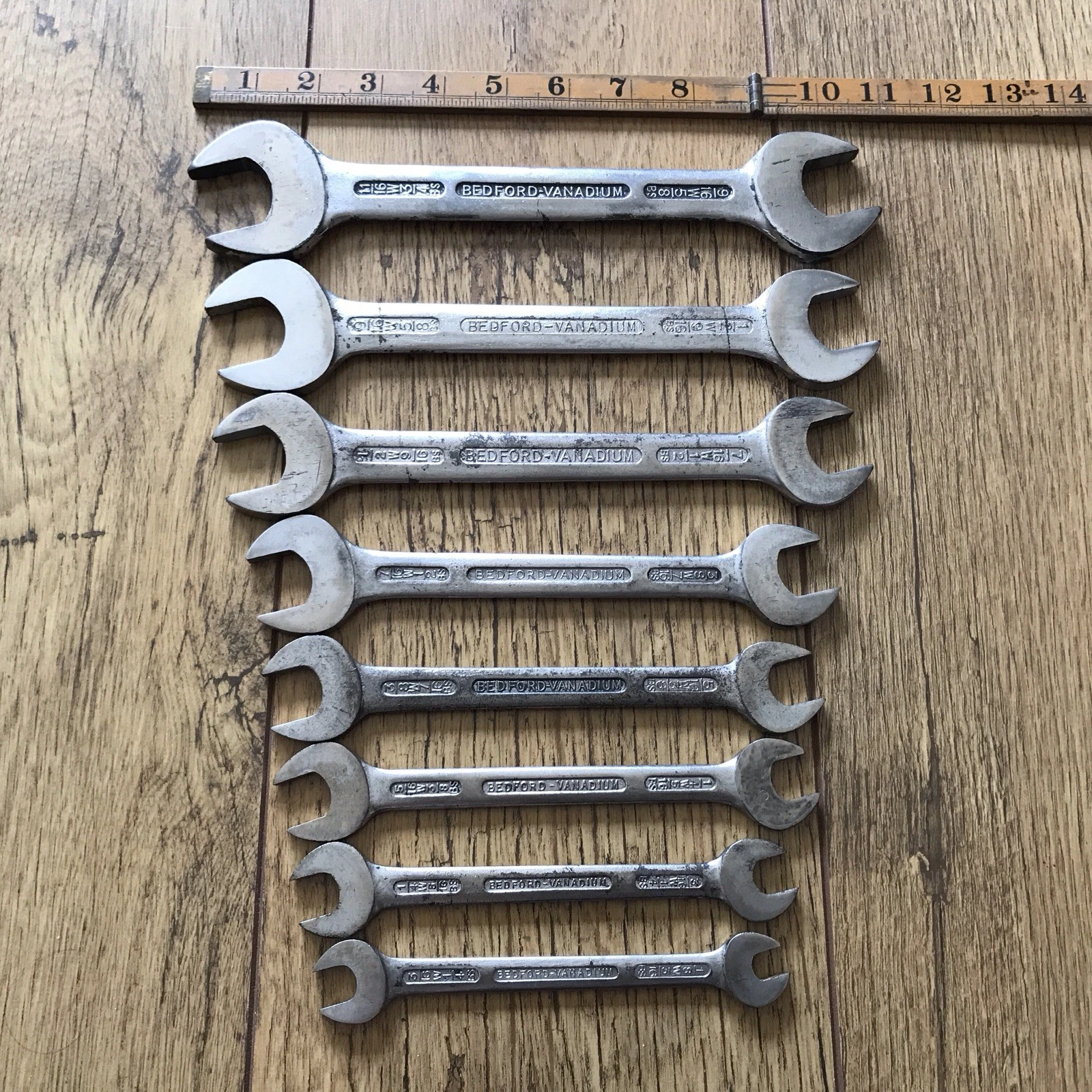 8 Vintage Bedford Whitworth Spanners 11/16”W to 1/8"W classic car.A