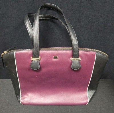 Mywalit Purple Black Colorblock Leather Purse Tote Shoulder Bag