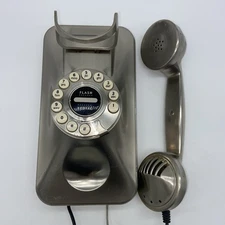 Pottery Barn Grand Wall Telephone Silver 1990’s Retro Style Push-Button Corded