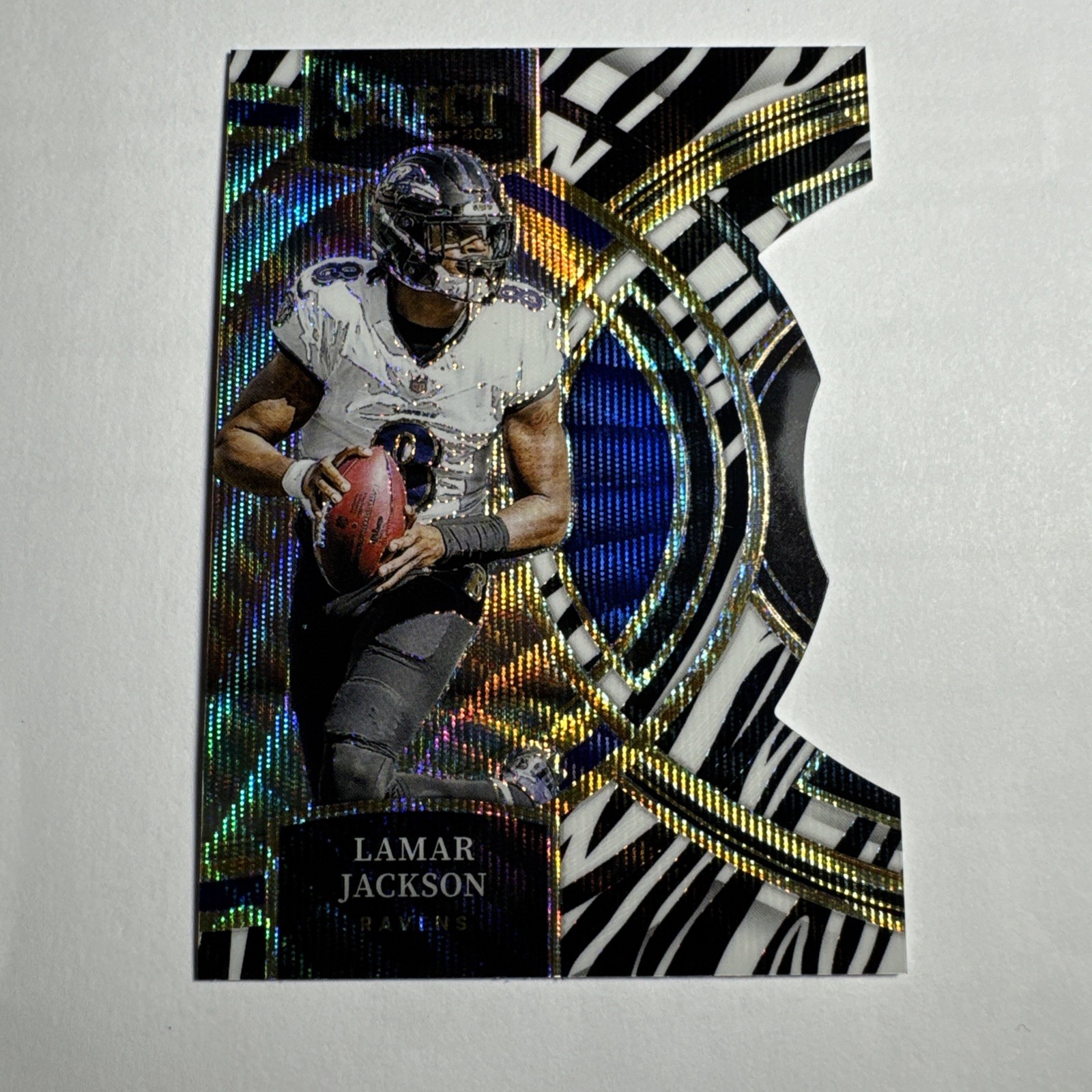 2023 Panini Select - Premier Level Lamar Jackson #190 Zebra Prizm Die-Cut