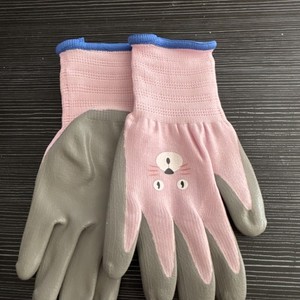 Kids Pink Gray Blue Gardening Gloves Cartoon Design Breathable Rubber Coated