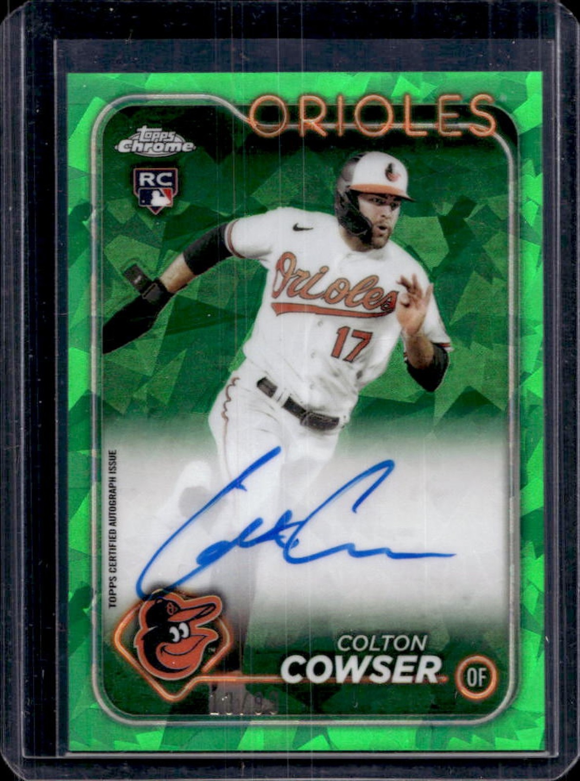 2024 Topps Chrome Sapphire Colton Cowser Auto RC Green Refractor #10/99 Orioles