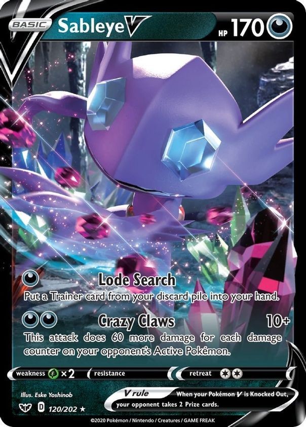 Sableye V - 120/202 - Pokemon Sword & Shield Base Set Ultra Rare Card NM