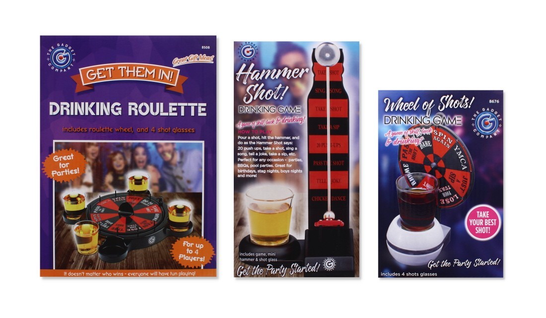 3 Pack Drinking Games Bundle Hammer Roulette Wheel Shot Game Adult Party