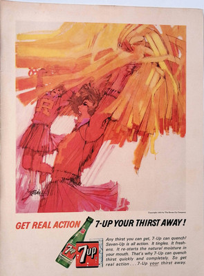 1964 7-Up Soda Get Real Action Cheerleaders Vintage Print Ad American Girl Nov