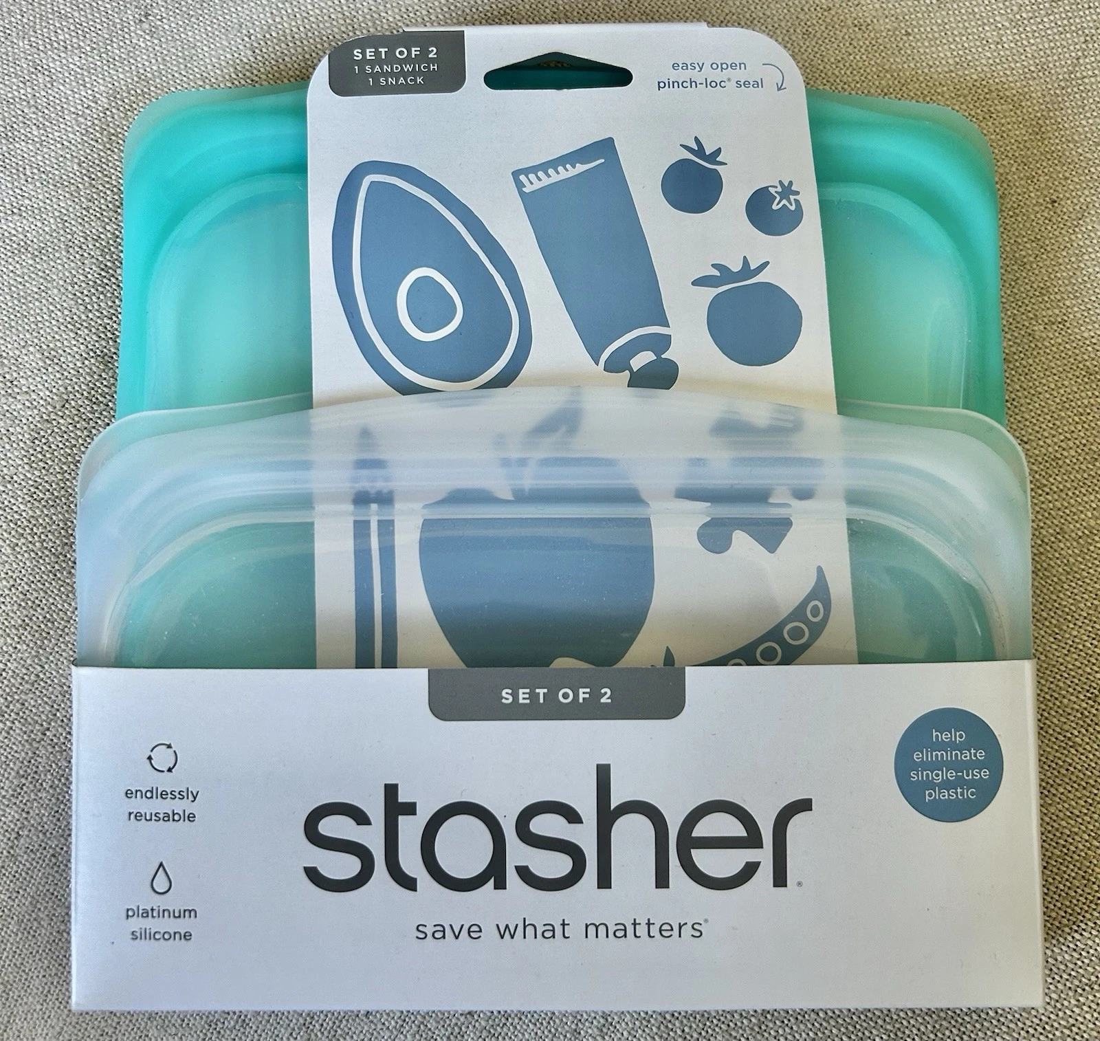 STASHER Sandwich & Snack Platinum Silicone STBND09 - NWOT