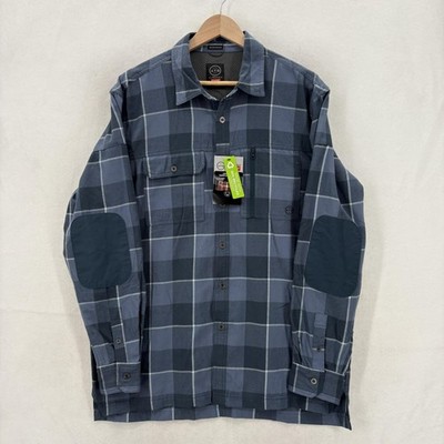 Wrangler ATG Shirt Mens Large Blue Plaid Long Sleeve Flannel UV Protection Trail