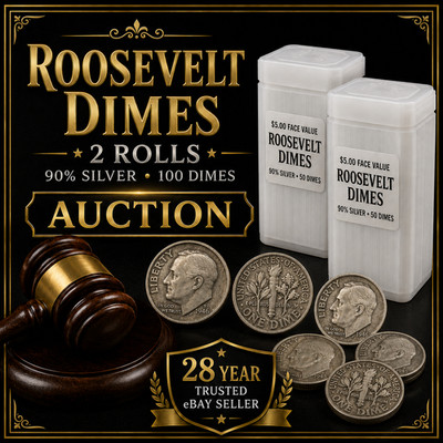 Roosevelt Dimes $10 Face 90% Silver Two Rolls U.S. Pre-1965 Coins   w/Holders