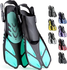 Snorkel Fins, Swim Fins Travel Size Short Adjustable for Snorkeling Diving