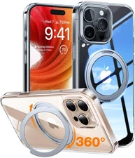 TORRAS Upgraded 360 Rotatable Magnetic Ring for iPhone 16 Pro Max Case Clear