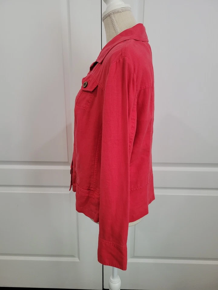 Chaqueta CHICOS Lino Puro Talla 1/Mediana Roja Camionero Manga Larga Abotonada 4 Bolsillos Foto 4 de 4