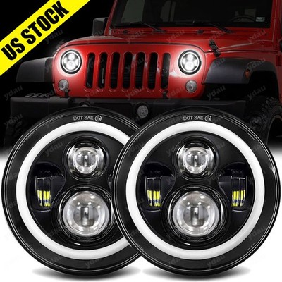 2pcs 7'' Inch LED Sealed Headlights Angle eyes For Jeep Wrangler JK LJ SUV