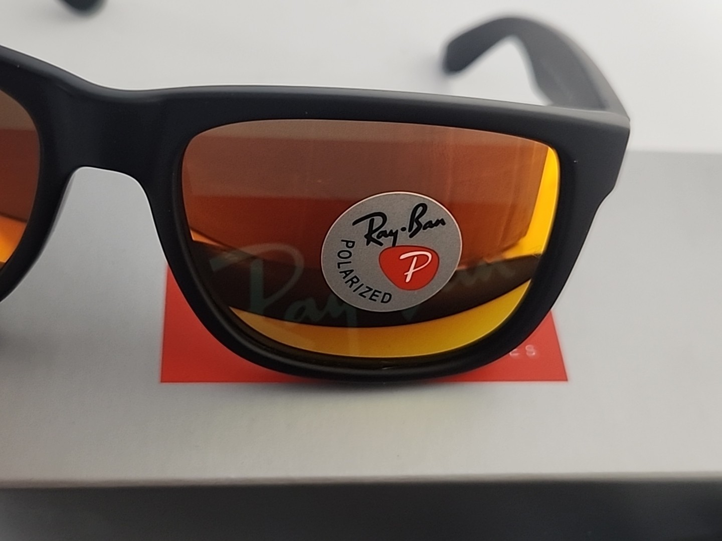 Ray-Ban Justin Black Matte Rubber Frame Red Polarized Lenses 54/16