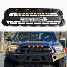 4 LED Lights Grille For 2012-2015 Tacoma W/Letter Front Bumper Grill Matte Black