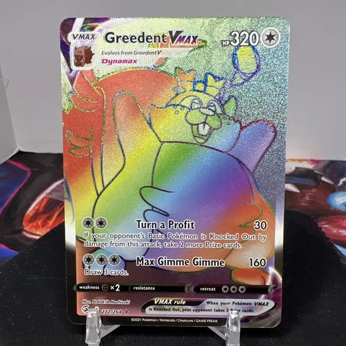 Pokémon TCG Greedent VMAX Rainbow Secret Rare Card 272/264 Fusion Strike NM