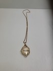Striking HUGE Statement wrapped stone pendant 30" Necklace on gold roped chain
