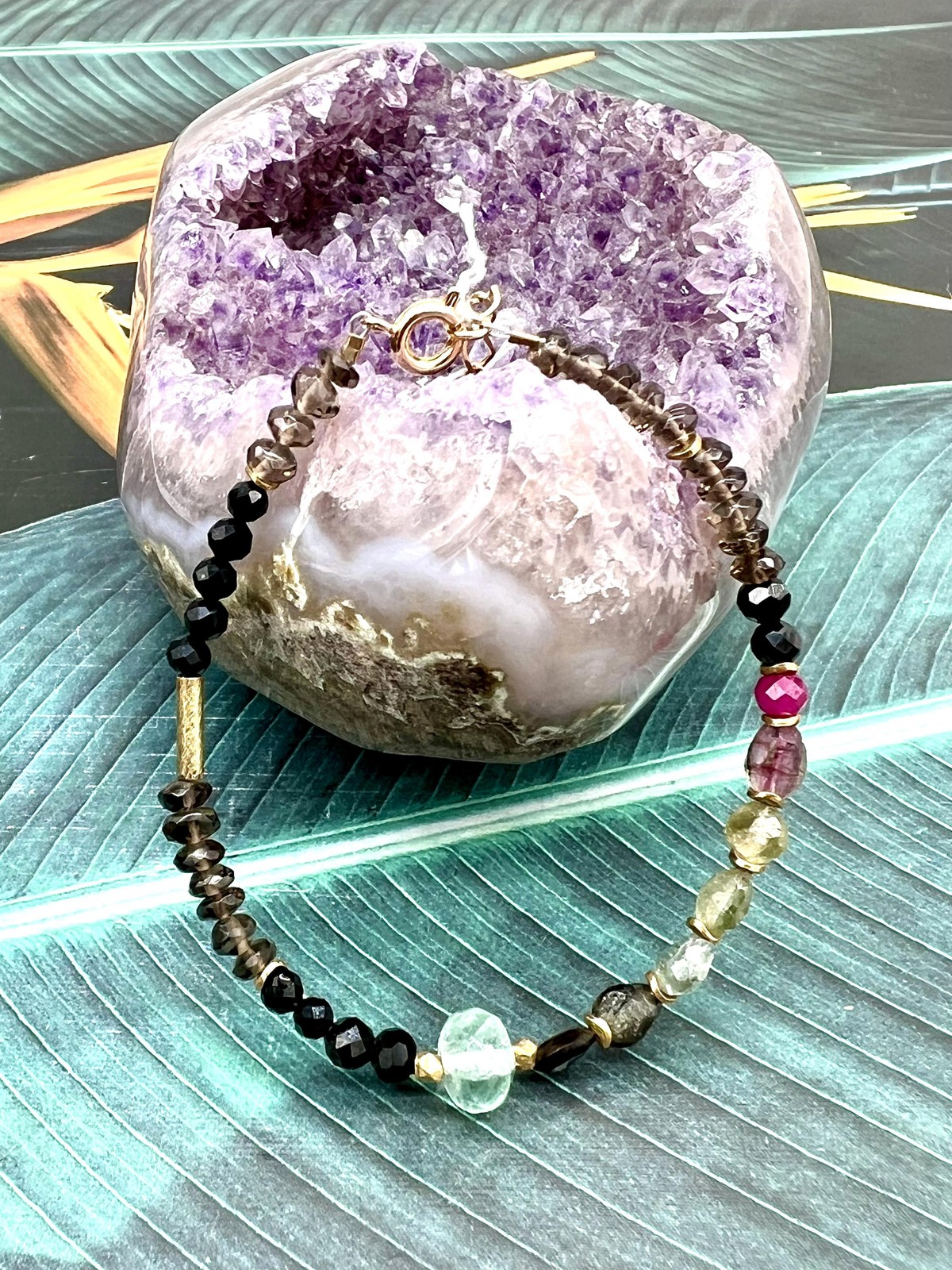 Bracelet en tourmaline noire et quartz fumé L17, le bijou polyvalent