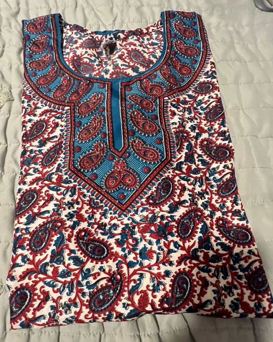 Women’s Multicolor Viscose Kurta Tunic Paisley Print Long Sleeve One Size View 2