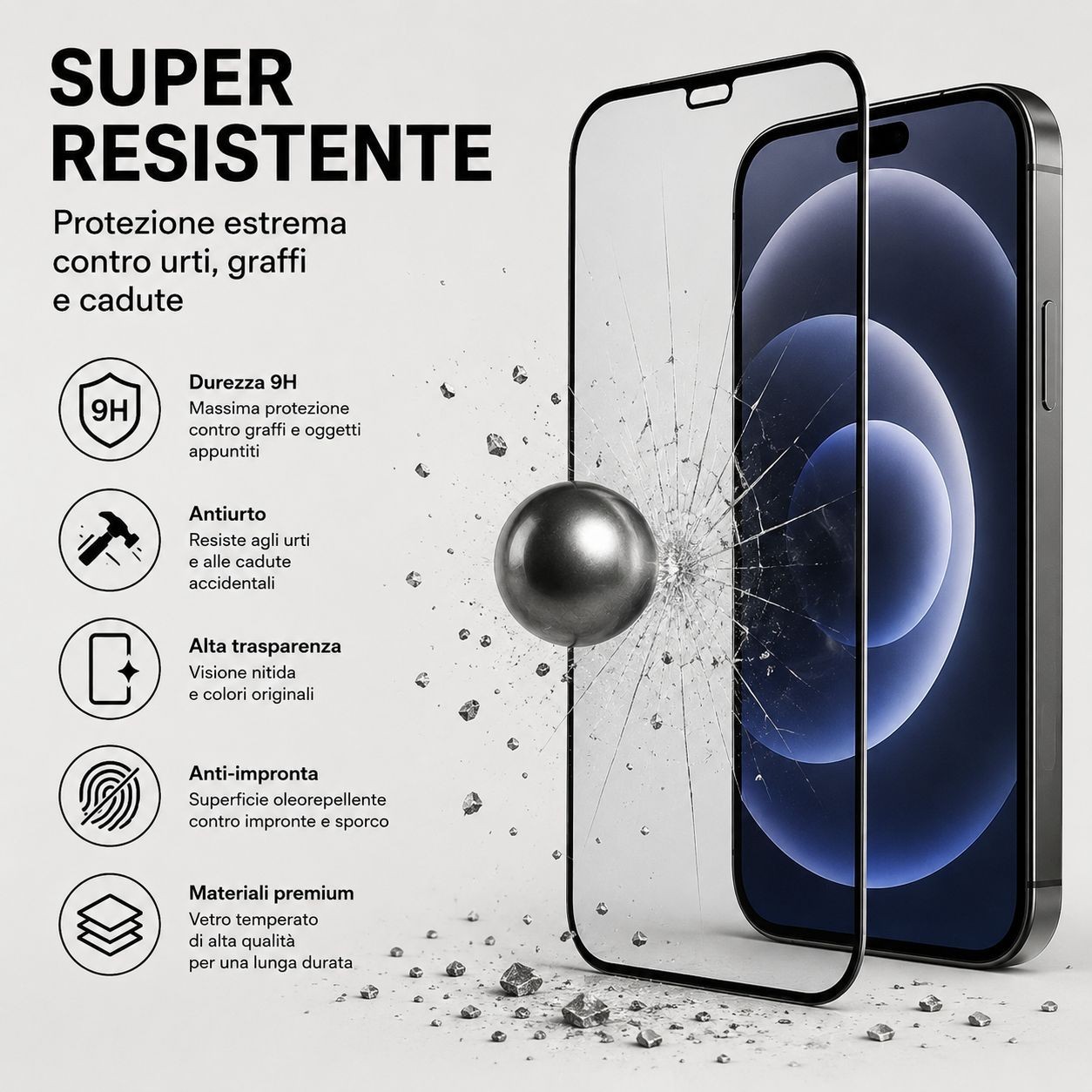 3 Pz Pellicola vetro temperato Per iPhone /X/XR/11/12/13/14/15/16/Plus/Max/Pro foto 2