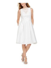 ADRIANNA PAPELL Womens White Sleeveless Knee Length Evening Dress 6