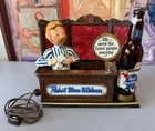 Vintage Pabst Blue Ribbon Beer Metal Bartender Character Lighted Bar Sign As Is