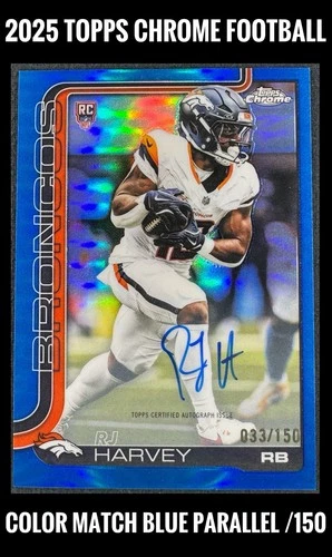RJ Harvey 2025 Topps Chrome Football Rookie True Blue Refractor Auto /150 #RA-RH