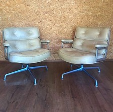 Charles Eames ES108 Pair Cream Leather Swivel Chairs Aluminium Frame