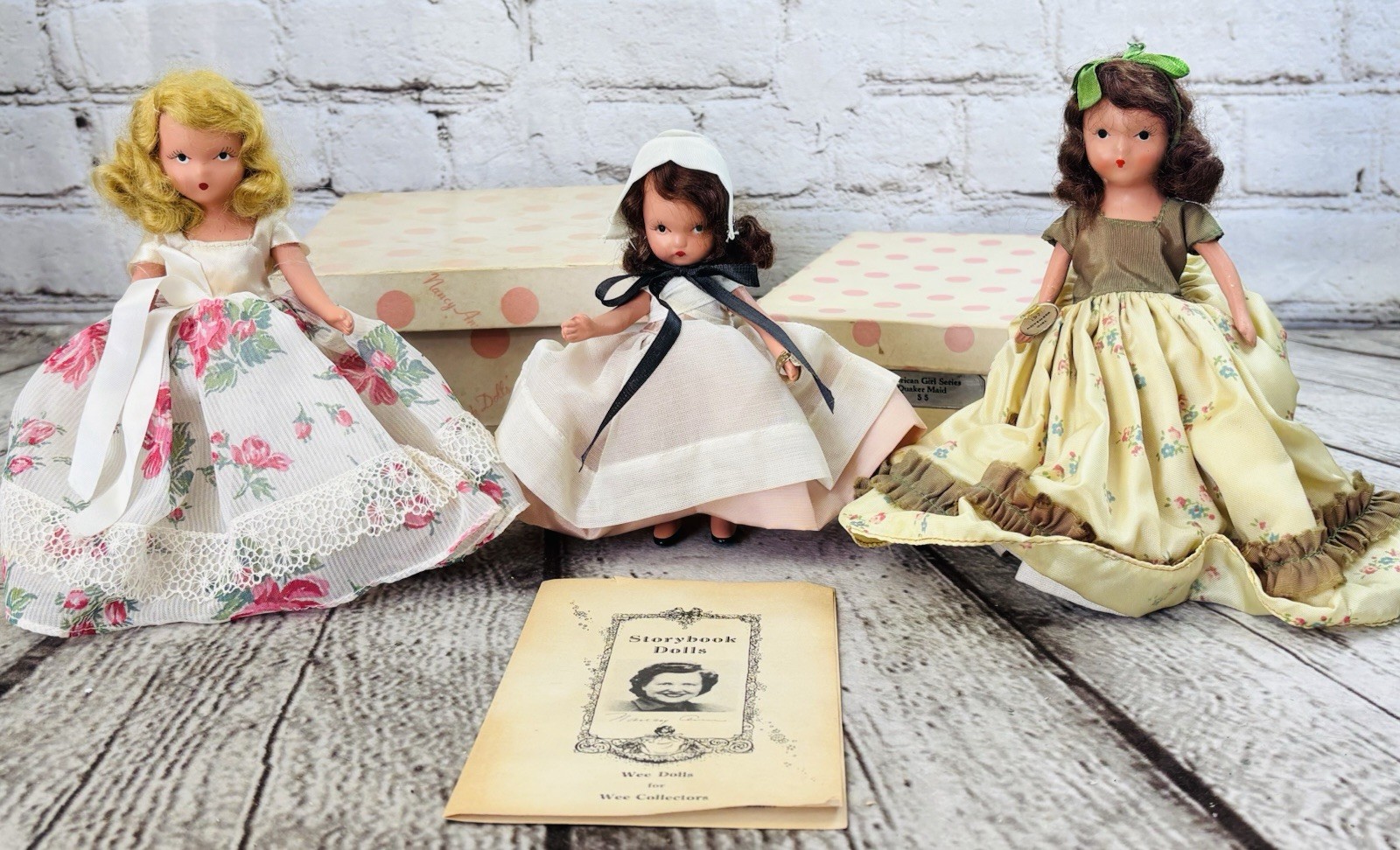 Nancy Ann Storybook Dolls Lot Bisque Quaker Maid November Rosebud w/ Box Tags