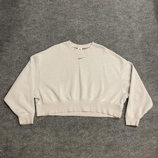 Nike Oversized Cropped Sweatshirt Womens M Grey Speckled Center Swoosh Crewneck