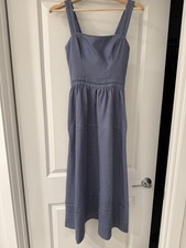NWOT Reformation Everett Linen Dress in Elegant Blue Midi Dress, sundress