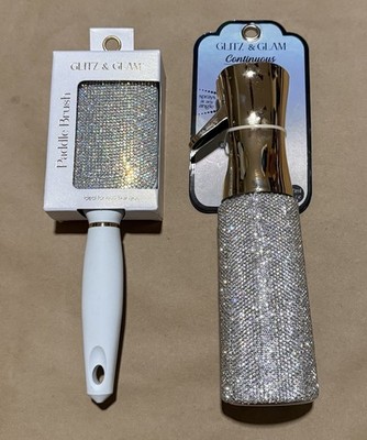 NEW Glitz & Glam Hair Brush Silver Bedazzled PaddleBrush Rhinestone Spray Bottle