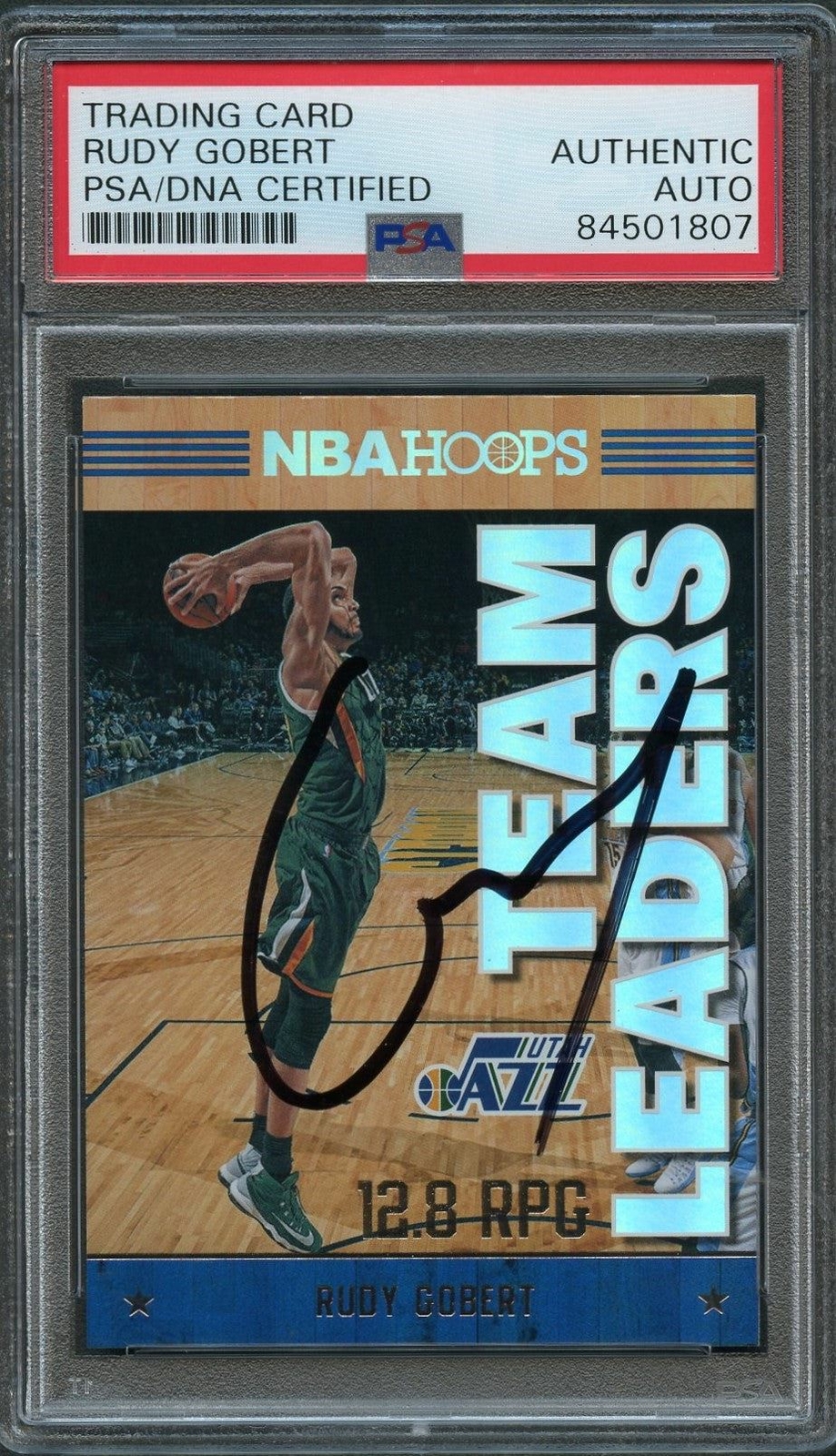 2017-18 NBA Hoops Team Leaders #30 Rudy Gobert Signed Card AUTO PSA Slabbed Jazz 