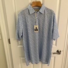 Donald Ross Golf Polo Shirt Men Medium White Dolphin Blue AOP Palm Tree NWT New