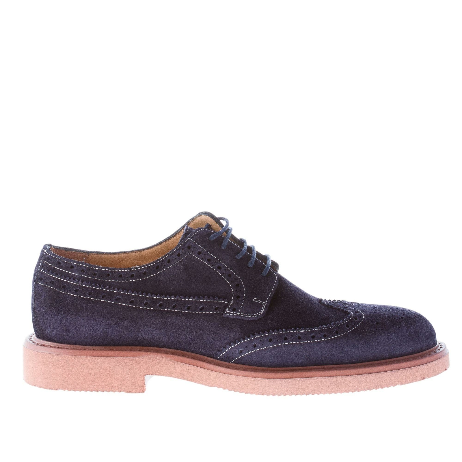 STRIKE FIRENZE scarpe uomo derby camoscio blu wingtip brogue suola light micro
