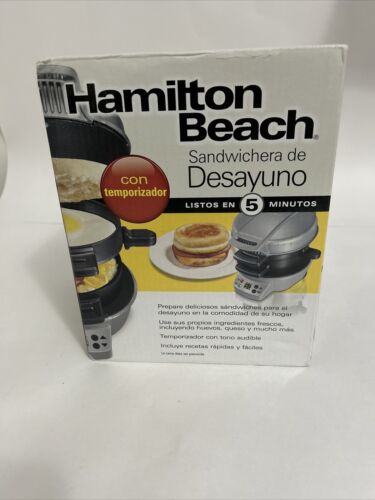 NEW in Box Hamilton Beach Electric Breakfast Sandwich Maker Silver - Afbeelding 1 van 4